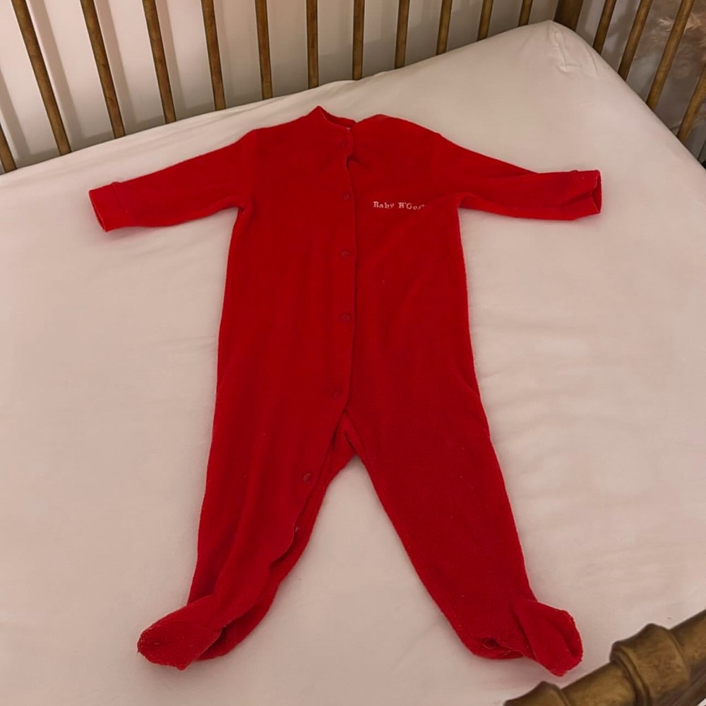 Vintage baby bgosh sleeper red button snaps terry cloth fleece material 6-9m